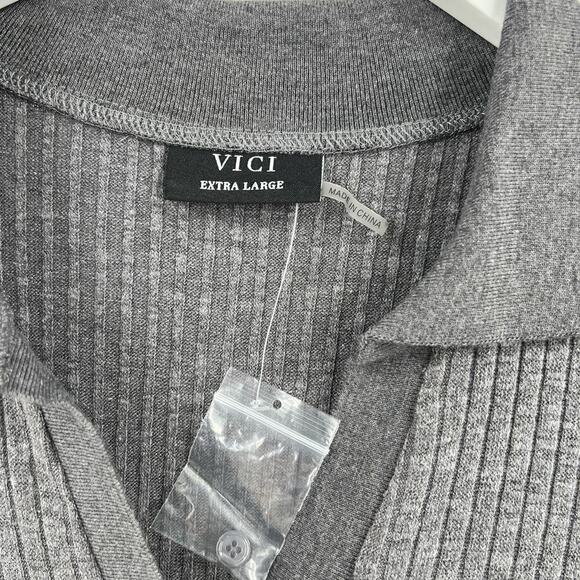 Vici Gray Ribbed Jumpsuit Long Sleeves Button Collared Stretch Gray Size XL NWOT - Picture 7 of 8